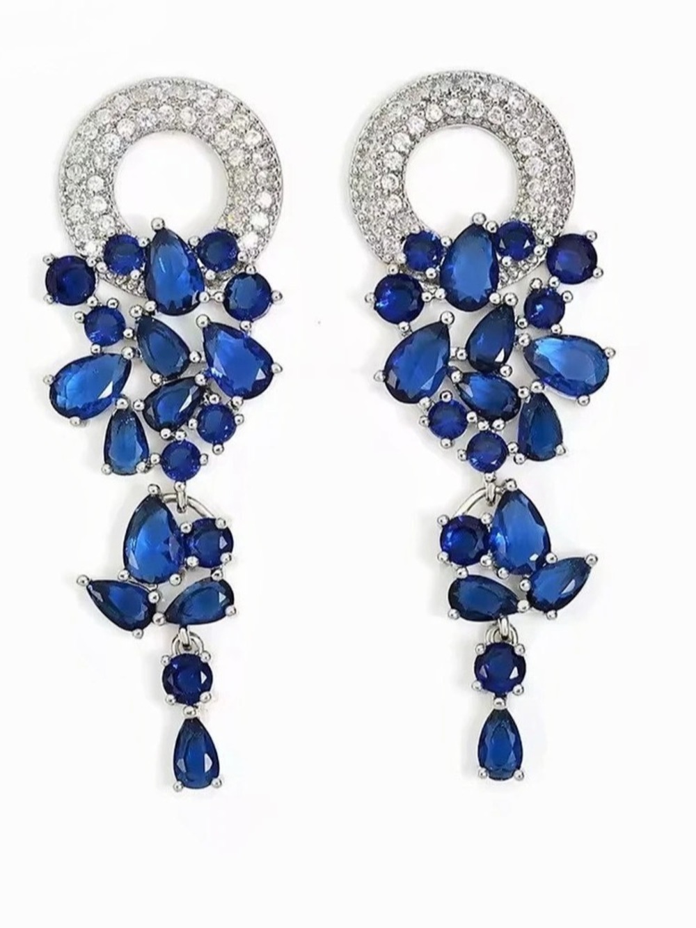 New Blue & Silver Crystal Drop Earrings